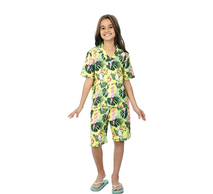 Costume hawaiano floreale stampato verde per bambini-B