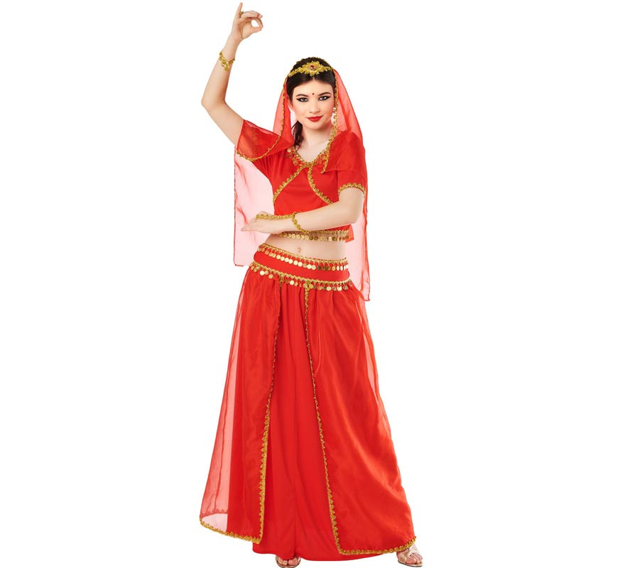 Costume indù di Bollywood rosso vivace per donna-B