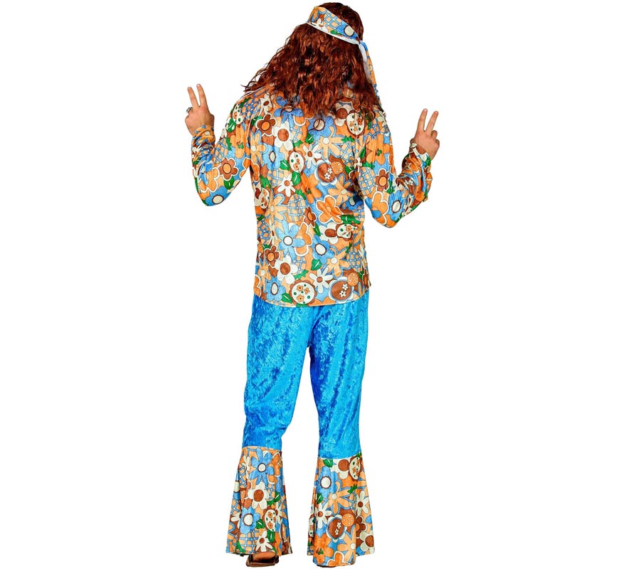 Costume da hippie in velluto blu da uomo-B
