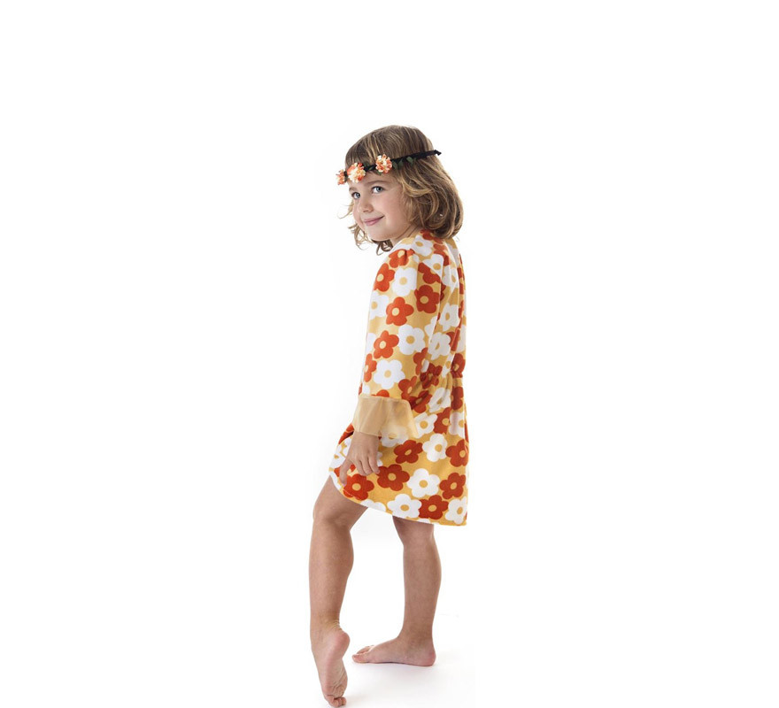 Hippie-Kostüm Orangefarbenes Kleid mit Blumen für ein Mädchen-B