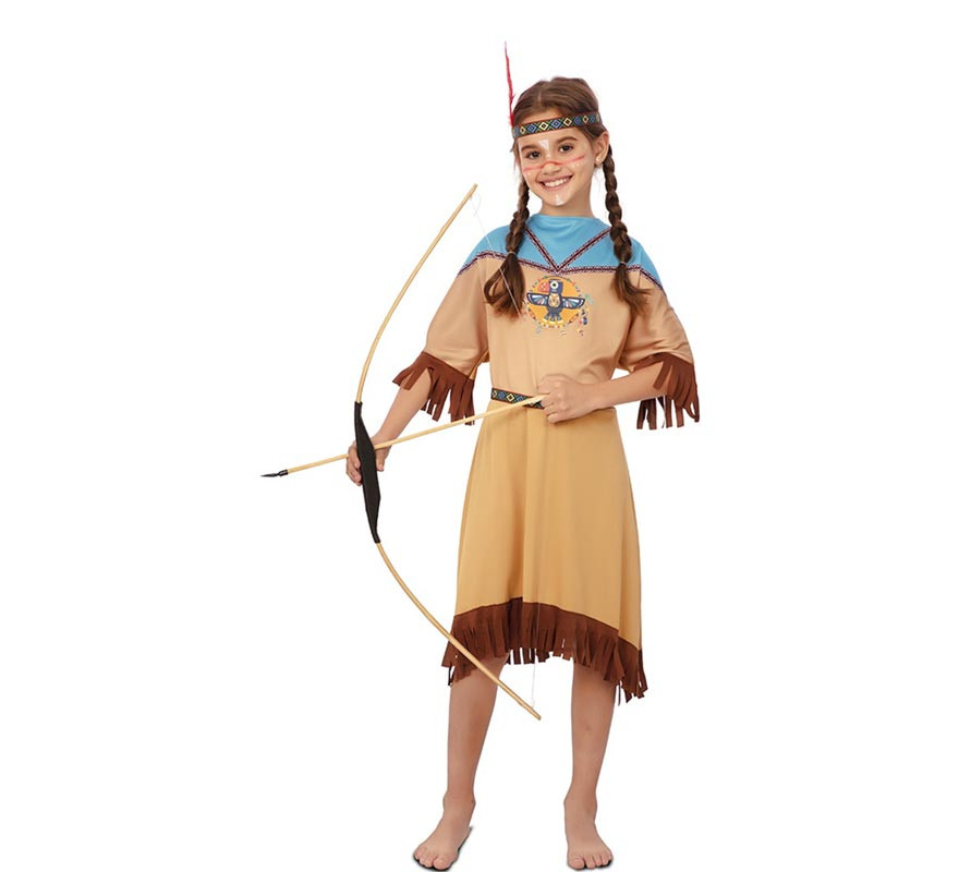 Apache Indian costume in dress with headdress for girls-B