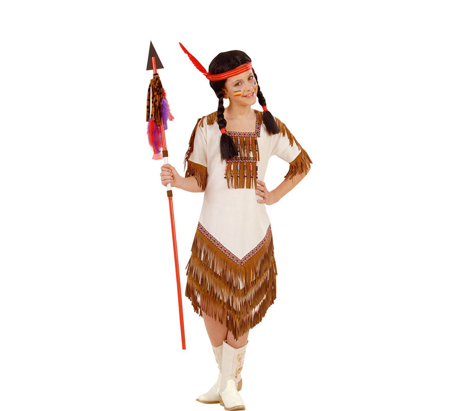 Indianerkostüm mit beigem Kleid für ein Mädchen-B
