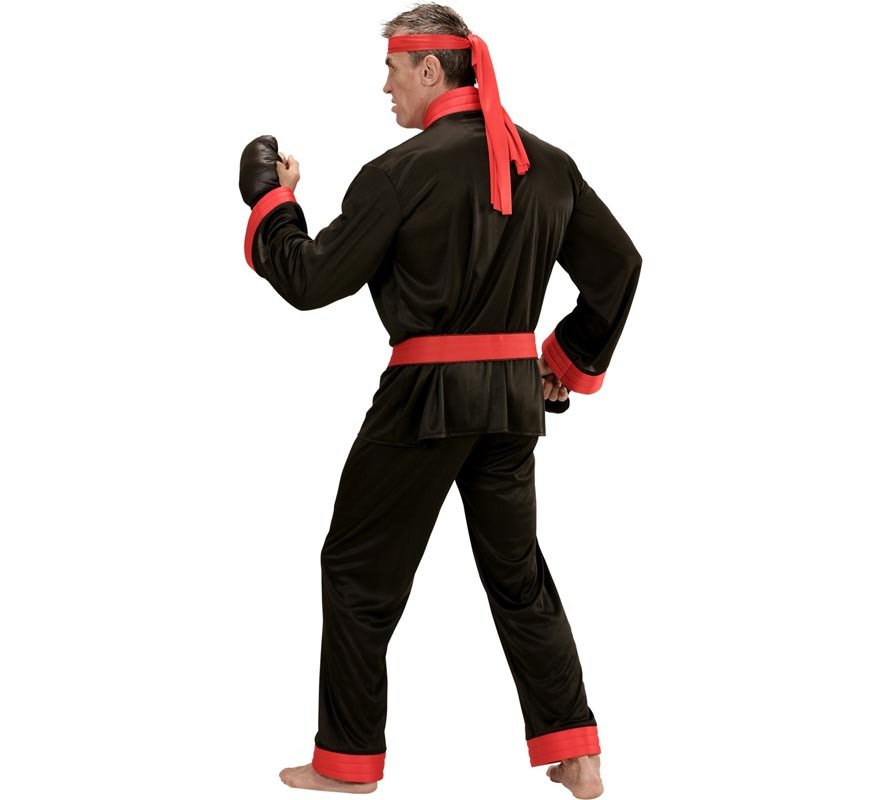 Disfraz de Luchador marcial negro y rojo para hombre-B