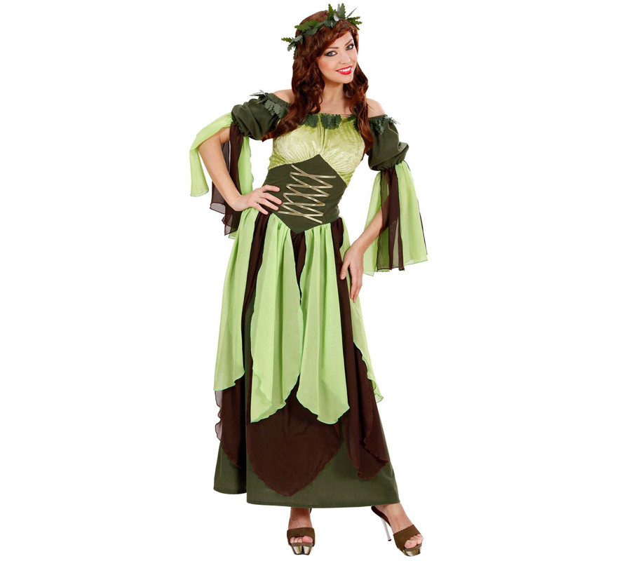 Disfraz de Madre Naturaleza Verde Medieval para mujer-B