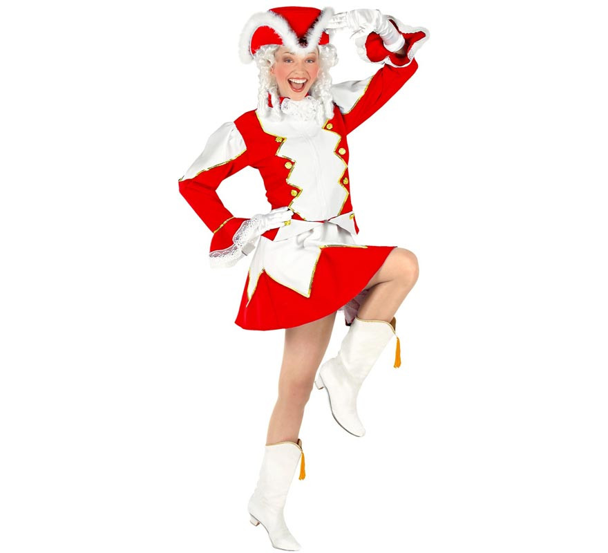 Red and White Majorette Costume with Hat for Women-B