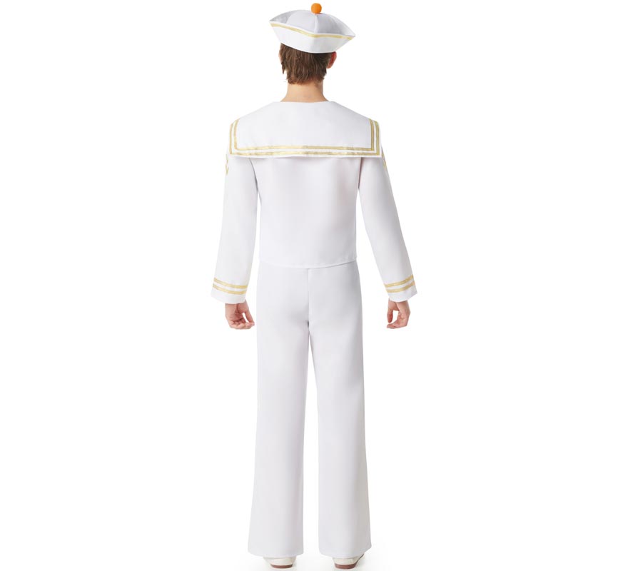 Fato de marinheiro branco com calças para homem-B