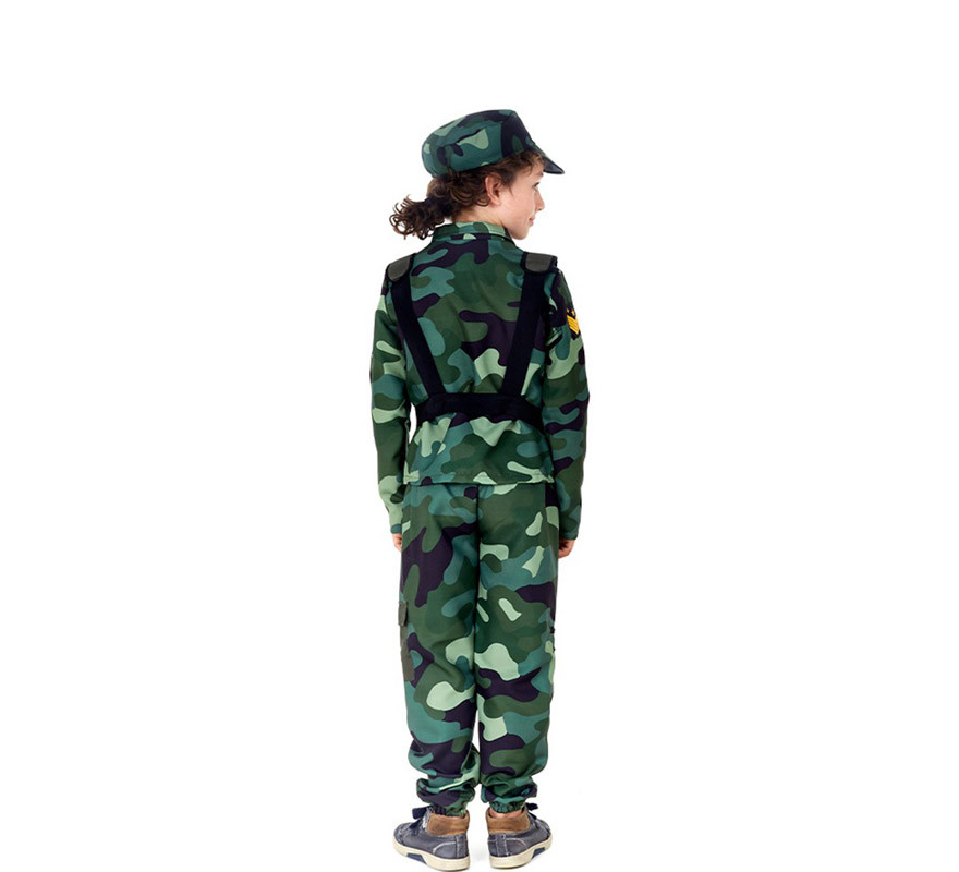 Disfraz de Militar verde Camuflado con Gorra para niños-B