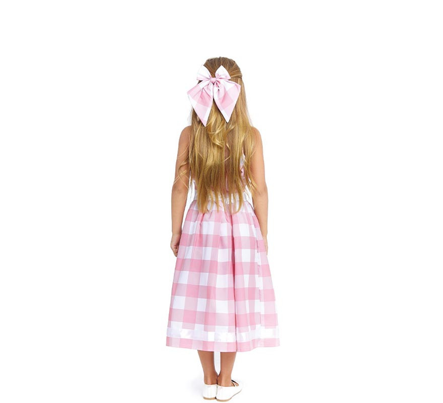 Costume da bambola a quadri rosa e bianchi per bambina-B