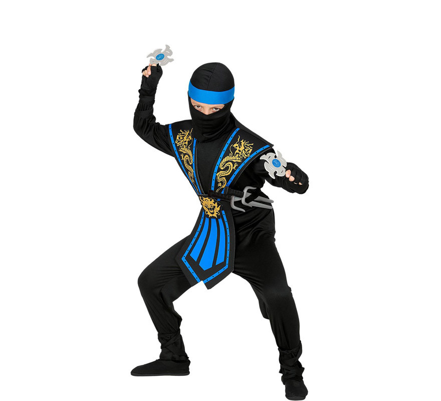 Blaues Ninja Kombat-Kostüm für Jungen mit Waffen-B