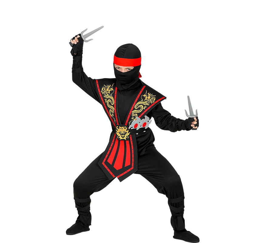 Fato de Ninja Kombat vermelho com armas para menino-B