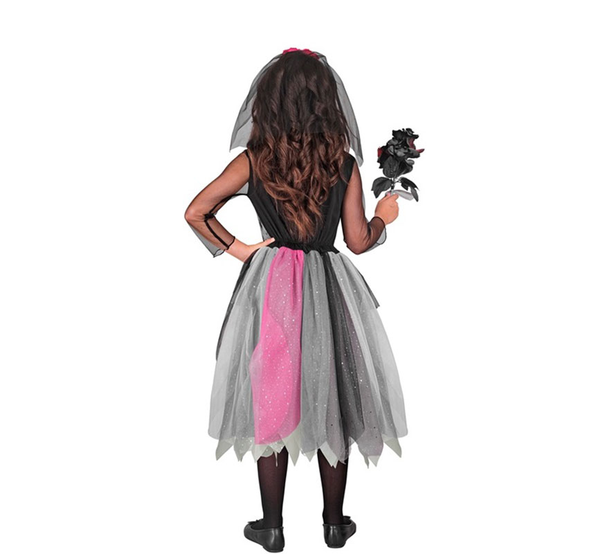 Skeleton Bride Costume with Headpiece for Girls-B