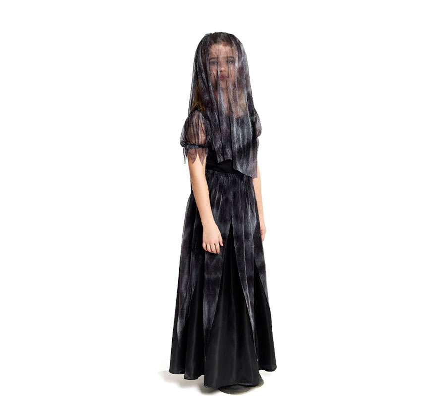 Gothic Bride Costume with Veil for Girls-B