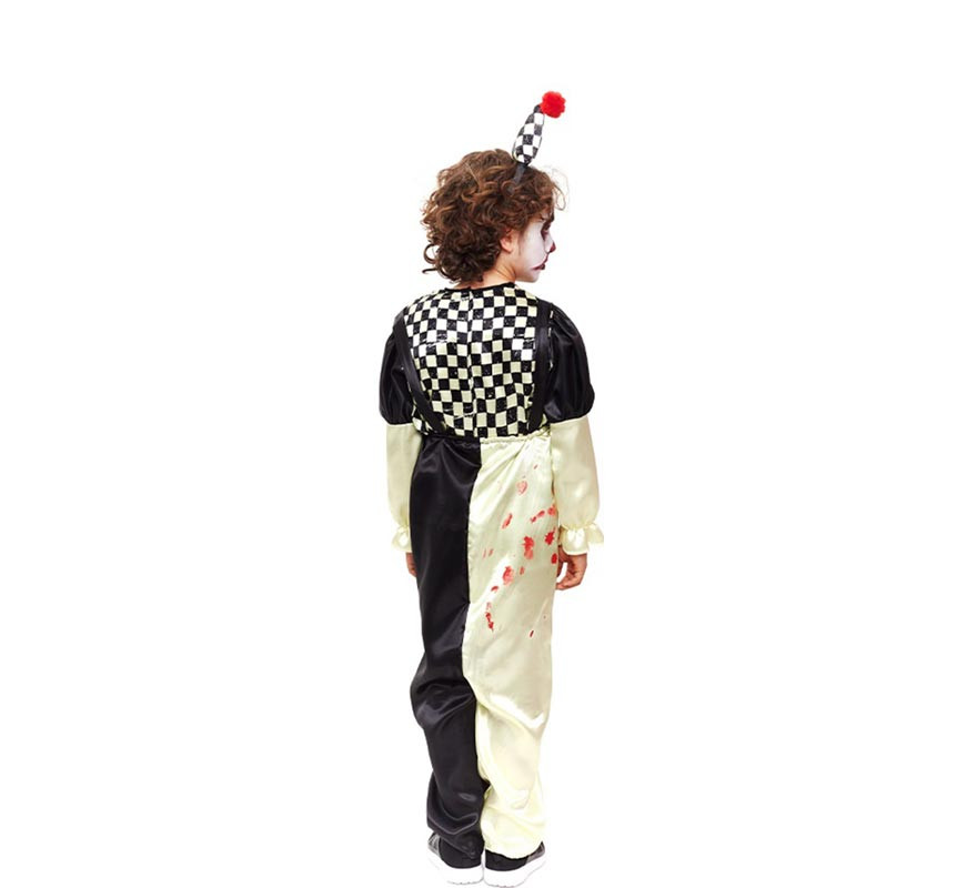 Schwarz-weiß kariertes Horror-Clown-Kostüm für Kinder-B
