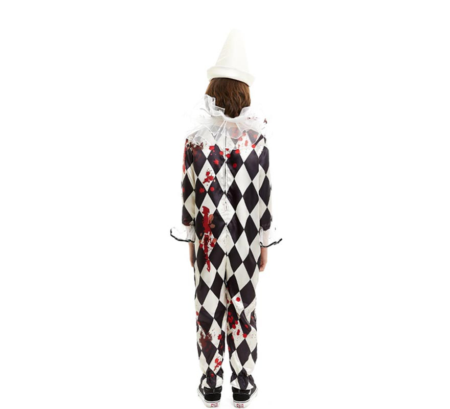 Pierrot Killer Clown Costume with Hat for Kids-B