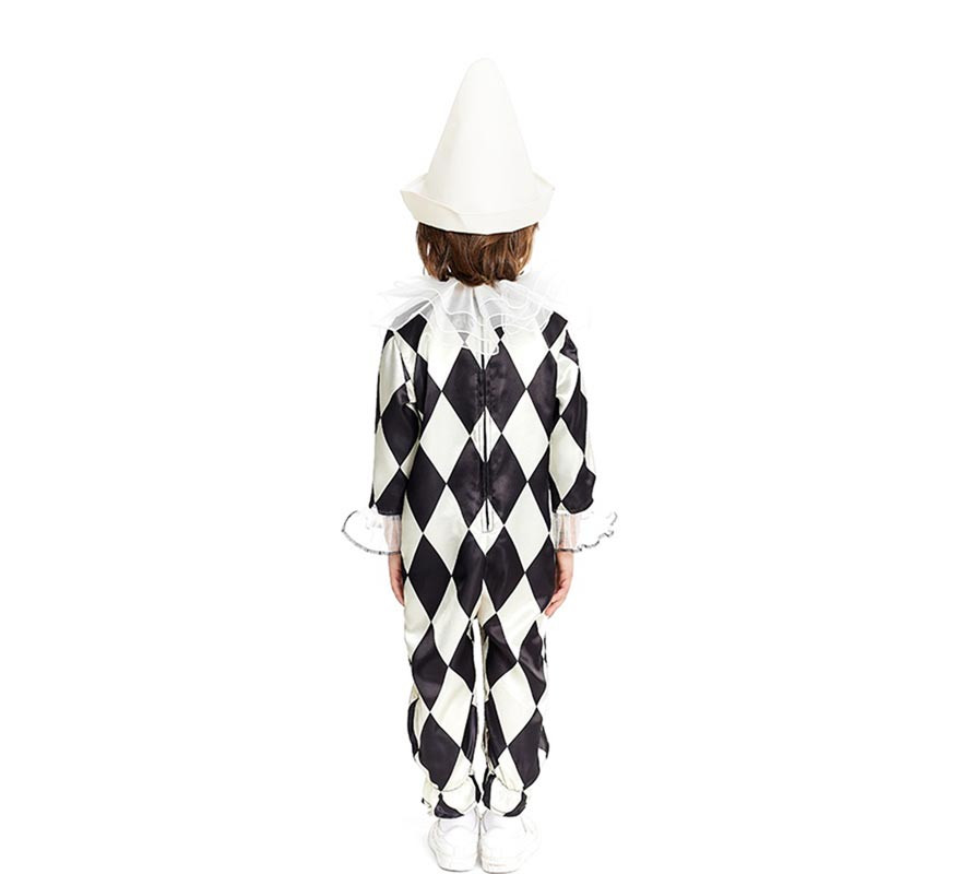 Pierrot Clown Costume with rhombuses and hat for babies and children-B