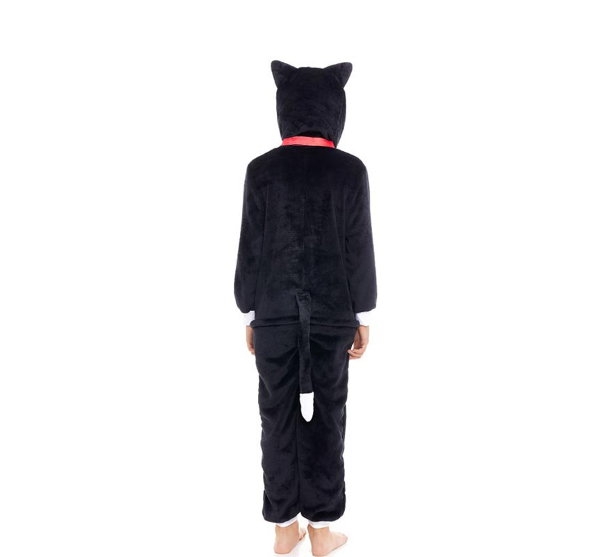 Costume pigiama da gatto nero con campanello per bambino-B