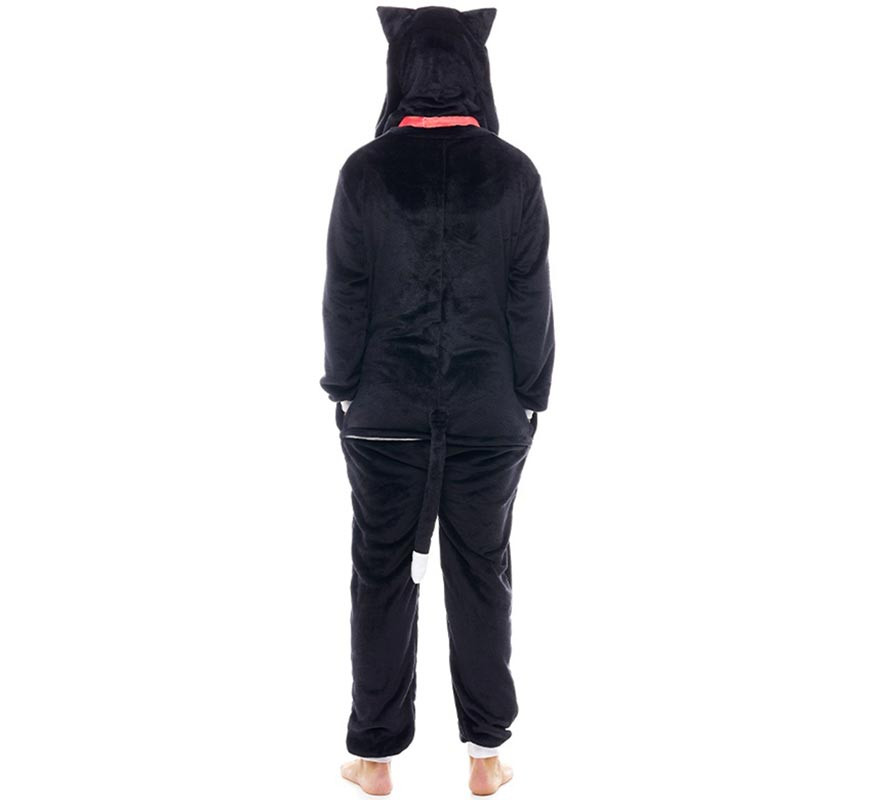 Disfraz de Pijama Gato negro con cascabel para adultos-B