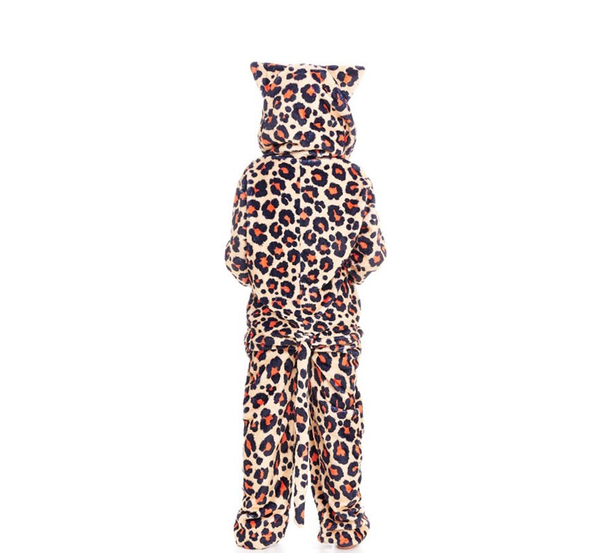 Fato de pijama leopardo castanho com capuz para menina-B
