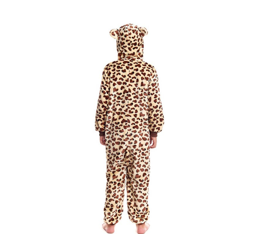 Fato de pijama leopardo castanho com capuz para menino-B