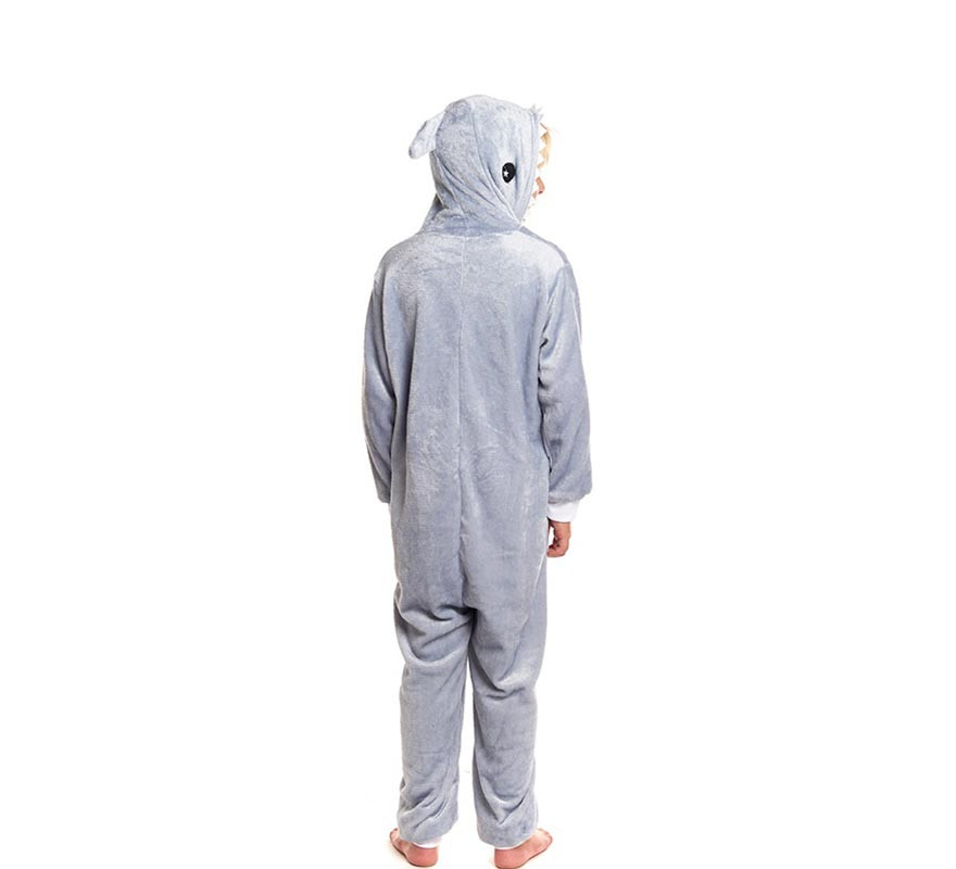 Fato de pijama de tubarão cinza com capuz para menino-B