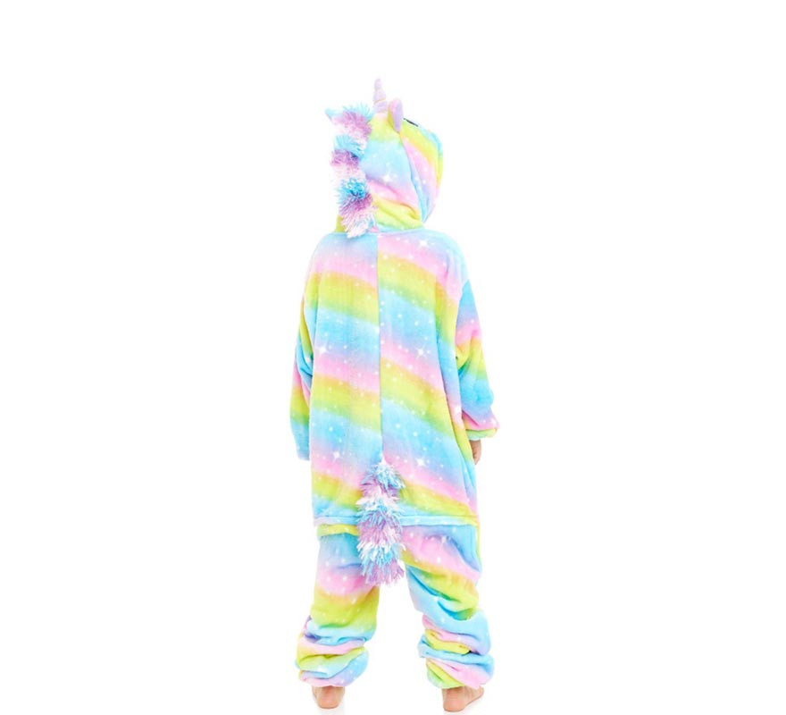 Fato de pijama de unicórnio arco-íris com capuz para menina-B