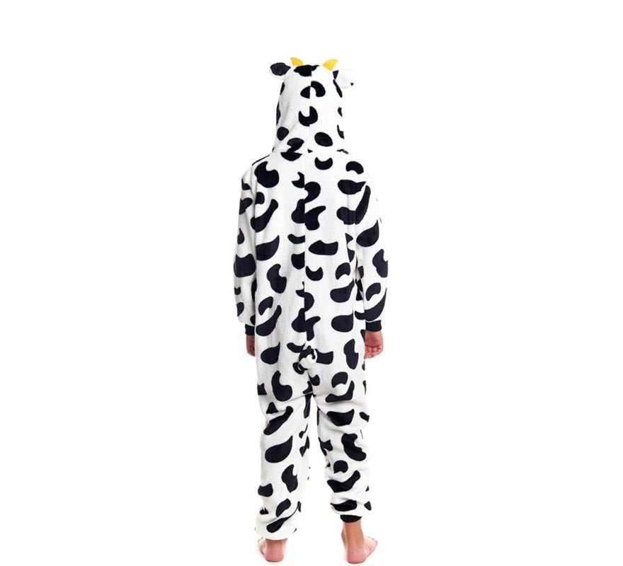 Fato de pijama vaca bolinhas pretas com capuz para menino-B