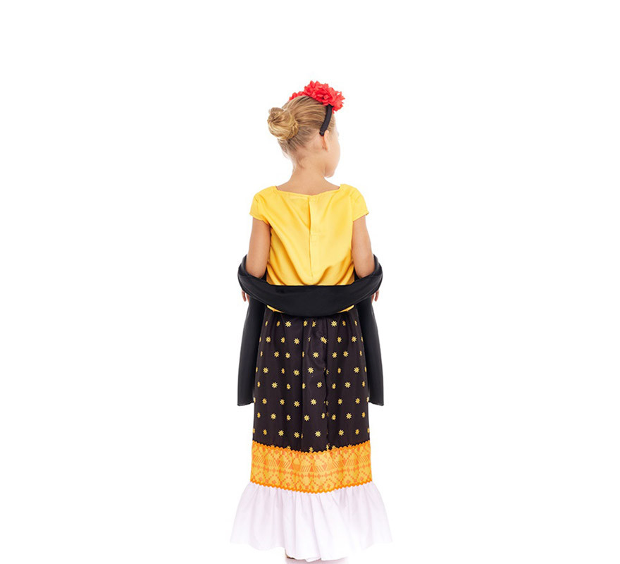 Disfraz de Pintora Mexicana amarillo y negro para niña-B