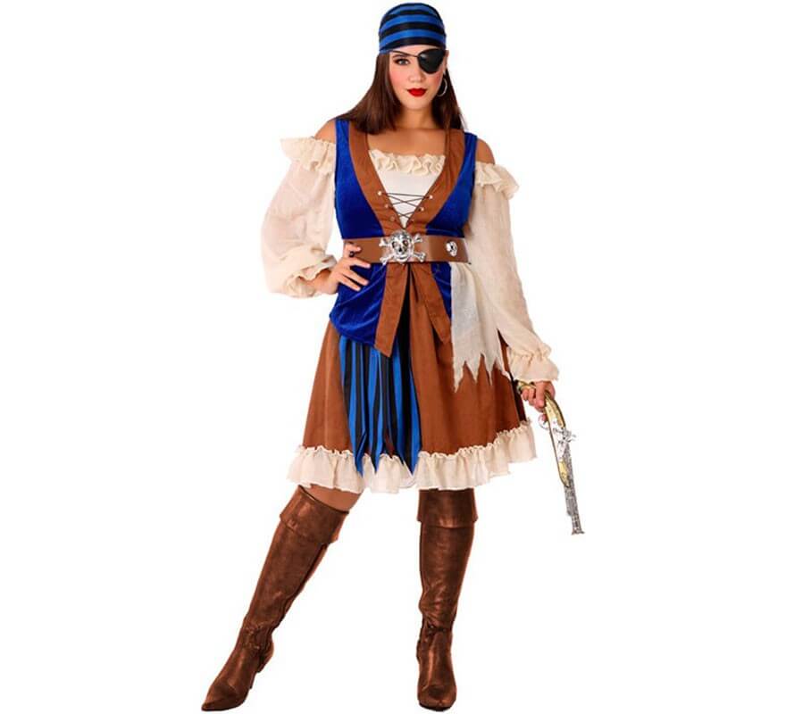 Disfraz de Pirata Marrón y Azul para mujer-B