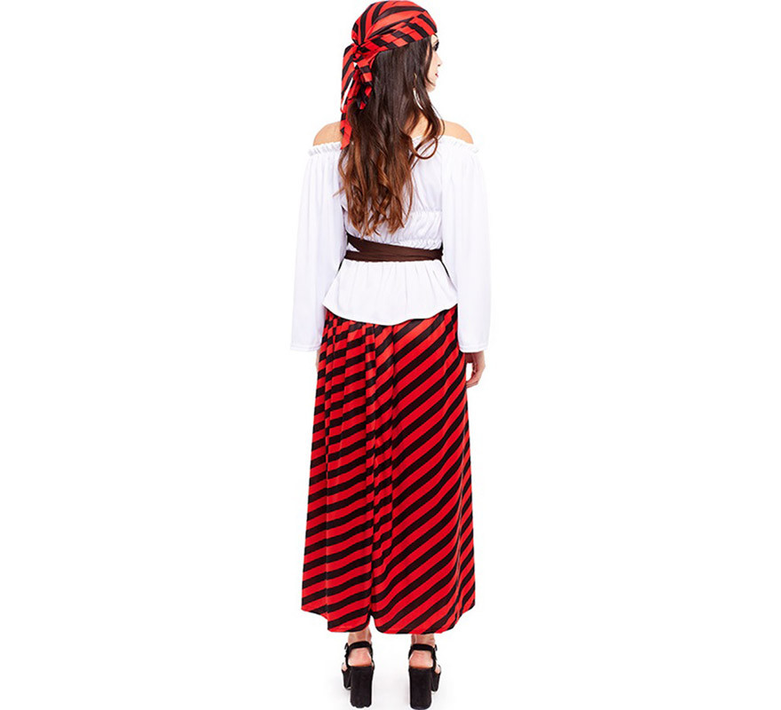Disfraz de Pirata rojo a rayas para mujer-B