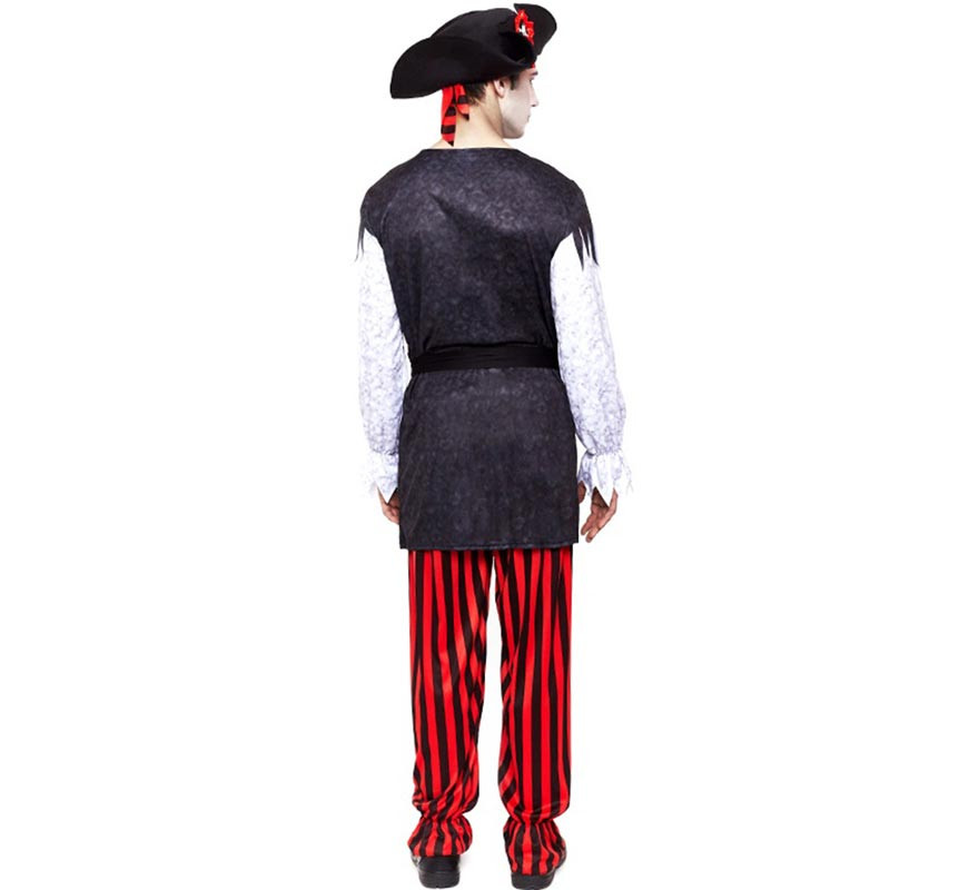 Disfraz de Pirata Zombie a rayas rojas para hombre-B