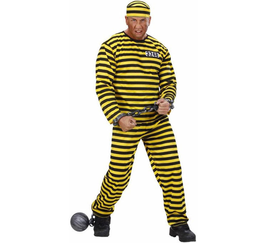 Men's Yellow and Black Striped Prisoner Costume-B