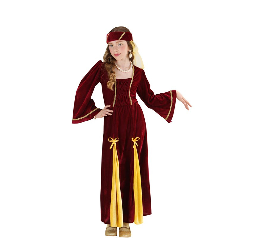 Disfraz de Princesa Medieval elegante granate con tocado para niña-B