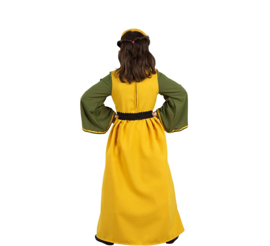 Costume da regina medievale giallo e verde per bambina-B