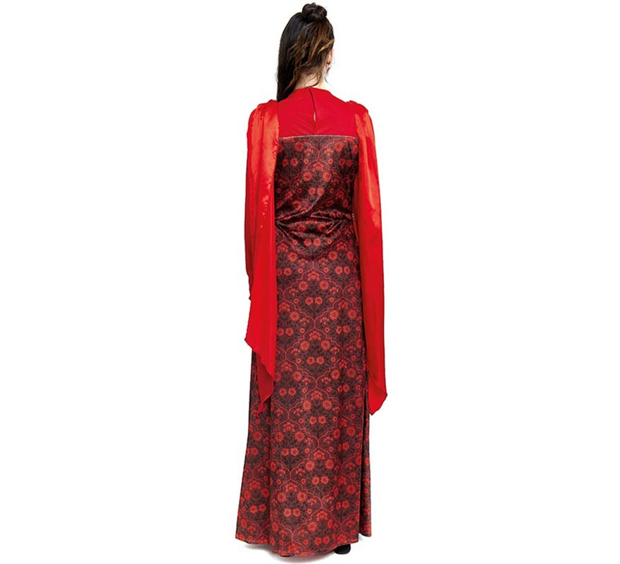 Fato de Rainha Medieval com estampado floral vermelho para mulher-B
