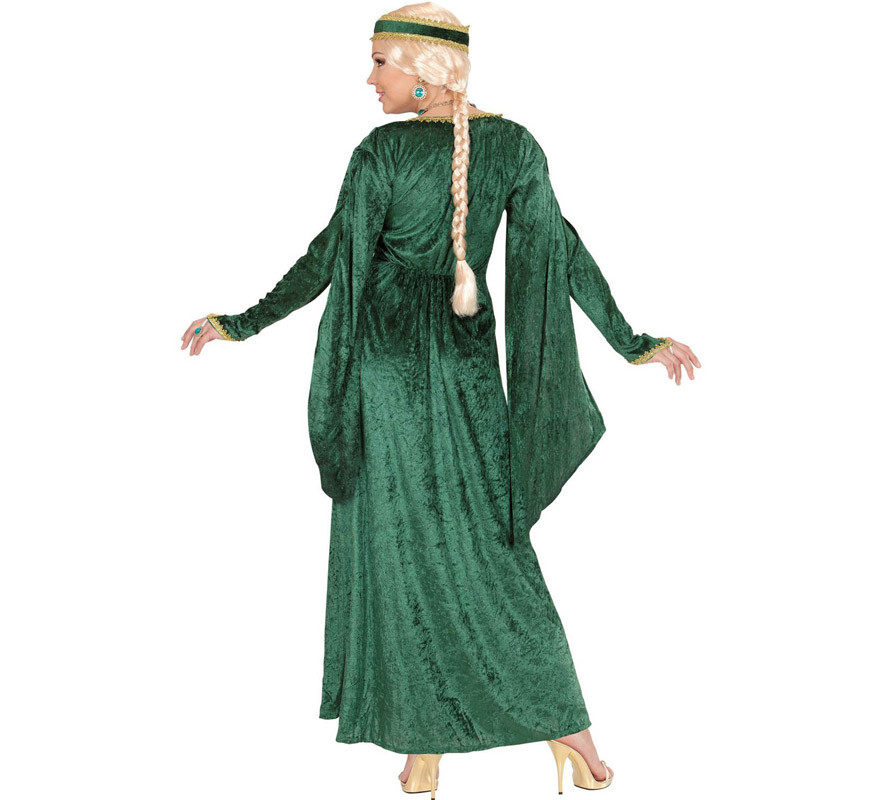 Guirca Costume Regina Medievale Verde - Abito Lungo In Velluto Simil - Taglia 36-38 - Perfetto Per Carnevale E Feste A Tema