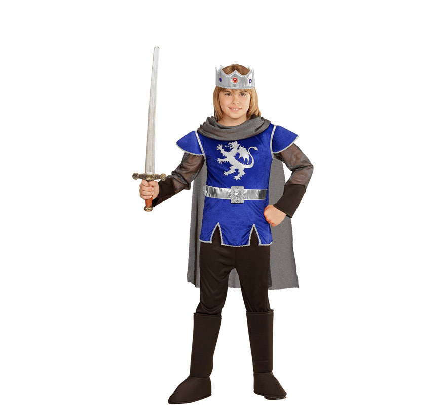 Blaues König-Artus-Kostüm mit Umhang für einen Jungen-B