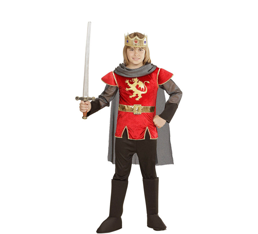 Rotes König Arthur Kostüm mit Umhang für Jungen-B