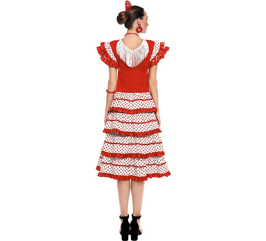 Weißes Sevillana-Kostüm mit rotem Rand für Damen-B
