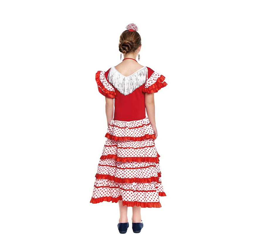 Disfraz de Sevillana blanco con borde rojo para niña-B