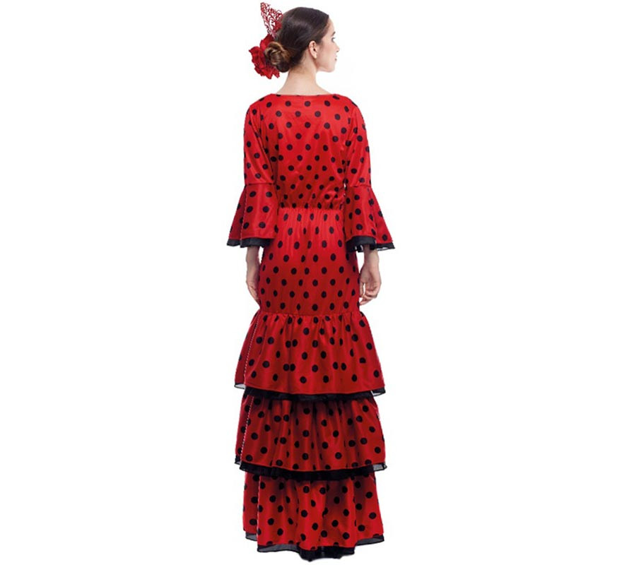 Costume de flamenco rouge à pois noirs-B
