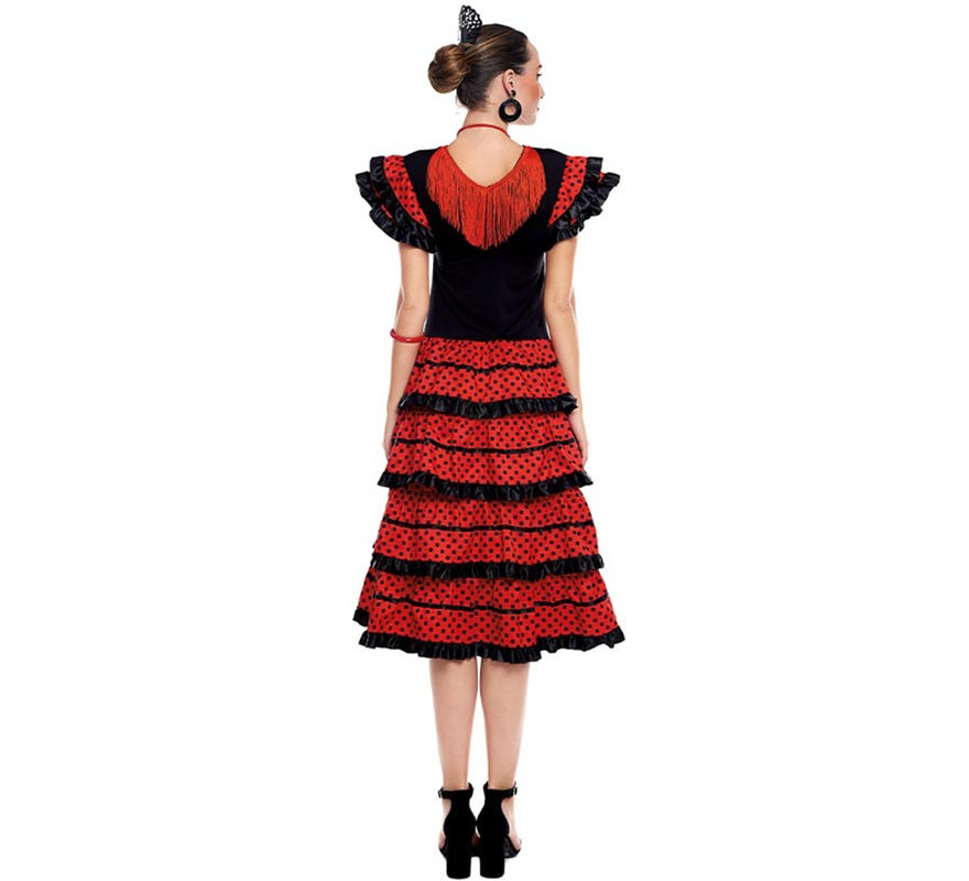 Rotes Sevillana-Kostüm mit schwarzem Rand für Damen-B
