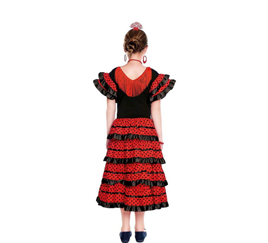 Costume da Sevillana rosso con bordo nero per bambina-B