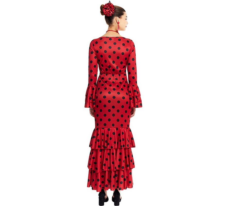 Disfraz de Sevillana rojo con lunares negros para mujer-B