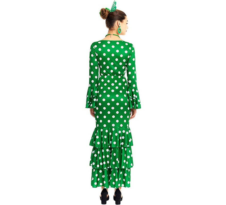 Disfraz de Sevillana verde con lunares blancos para mujer-B