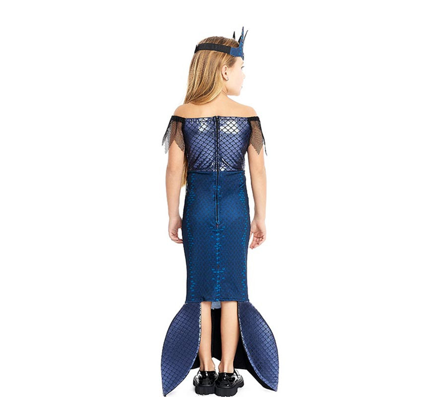 Blue Evil Mermaid Costume with Crown for Girls and Teens-B