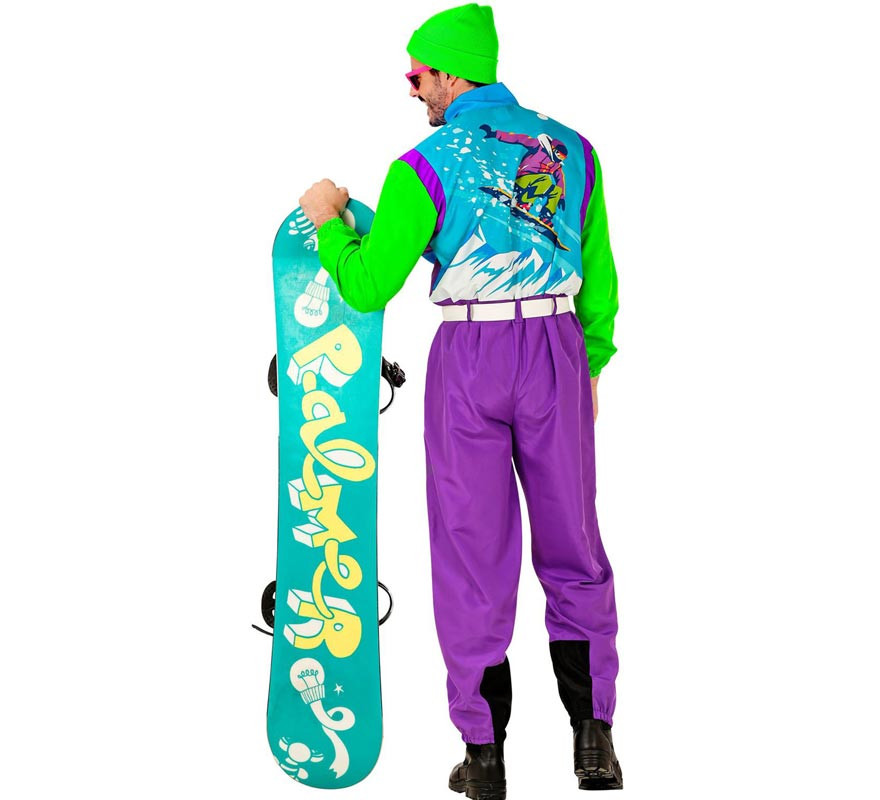 Fato de Snowboarder lilás e verde fluorescente para adulto-B