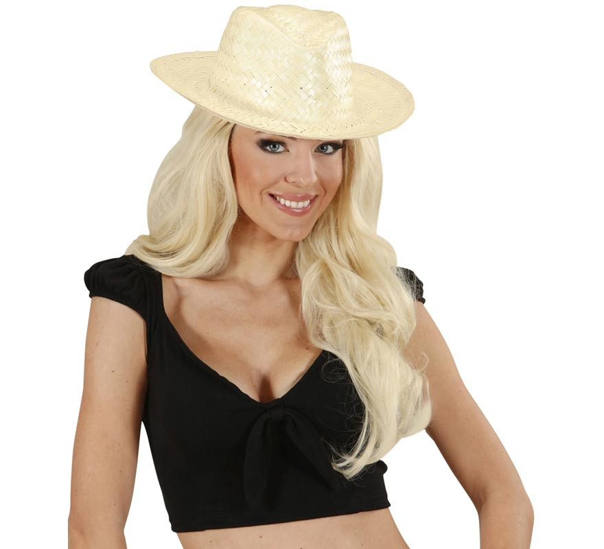 Disfraz de Sombrero Panamá tejido de palma claro-B