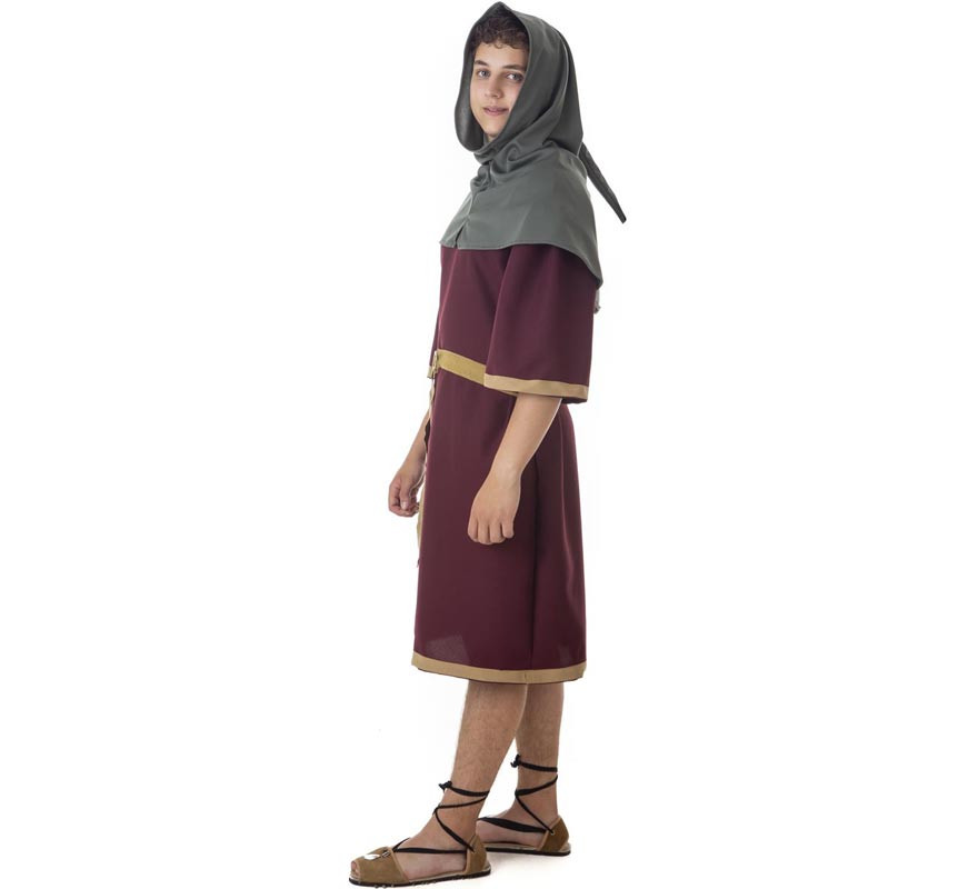 Traje de túnica medieval com capuz verde masculino-B