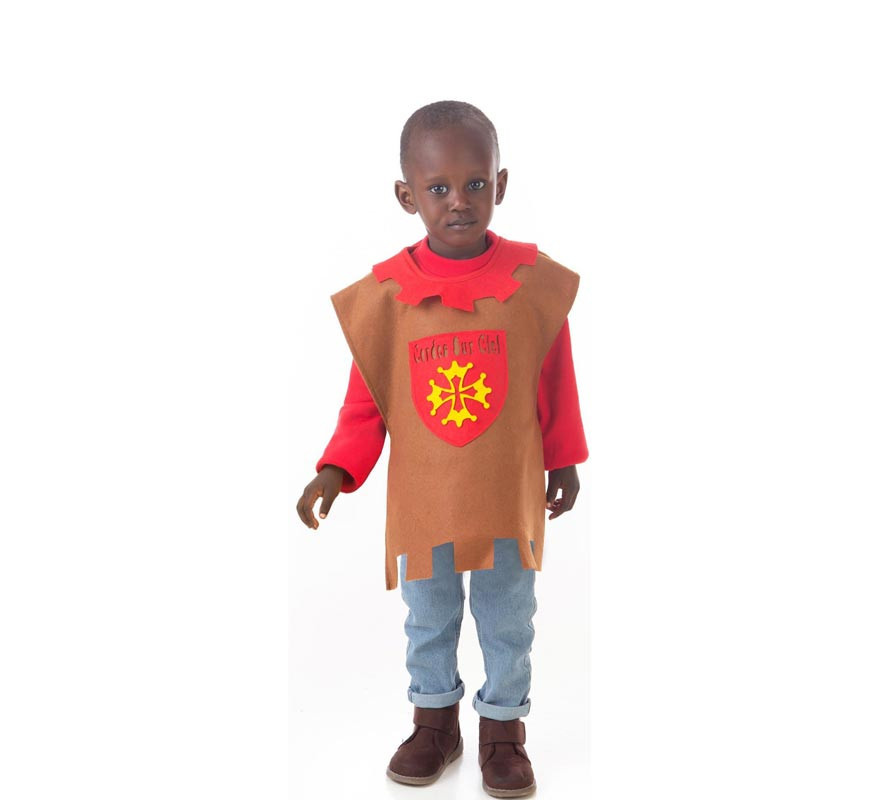 Costume tunique de croisé médiéval avec créneaux rouges pour enfants-B