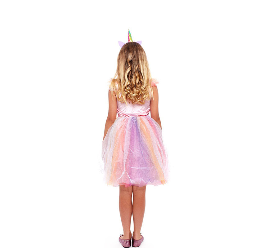 Fato de unicórnio arco-íris rosa para meninas-B